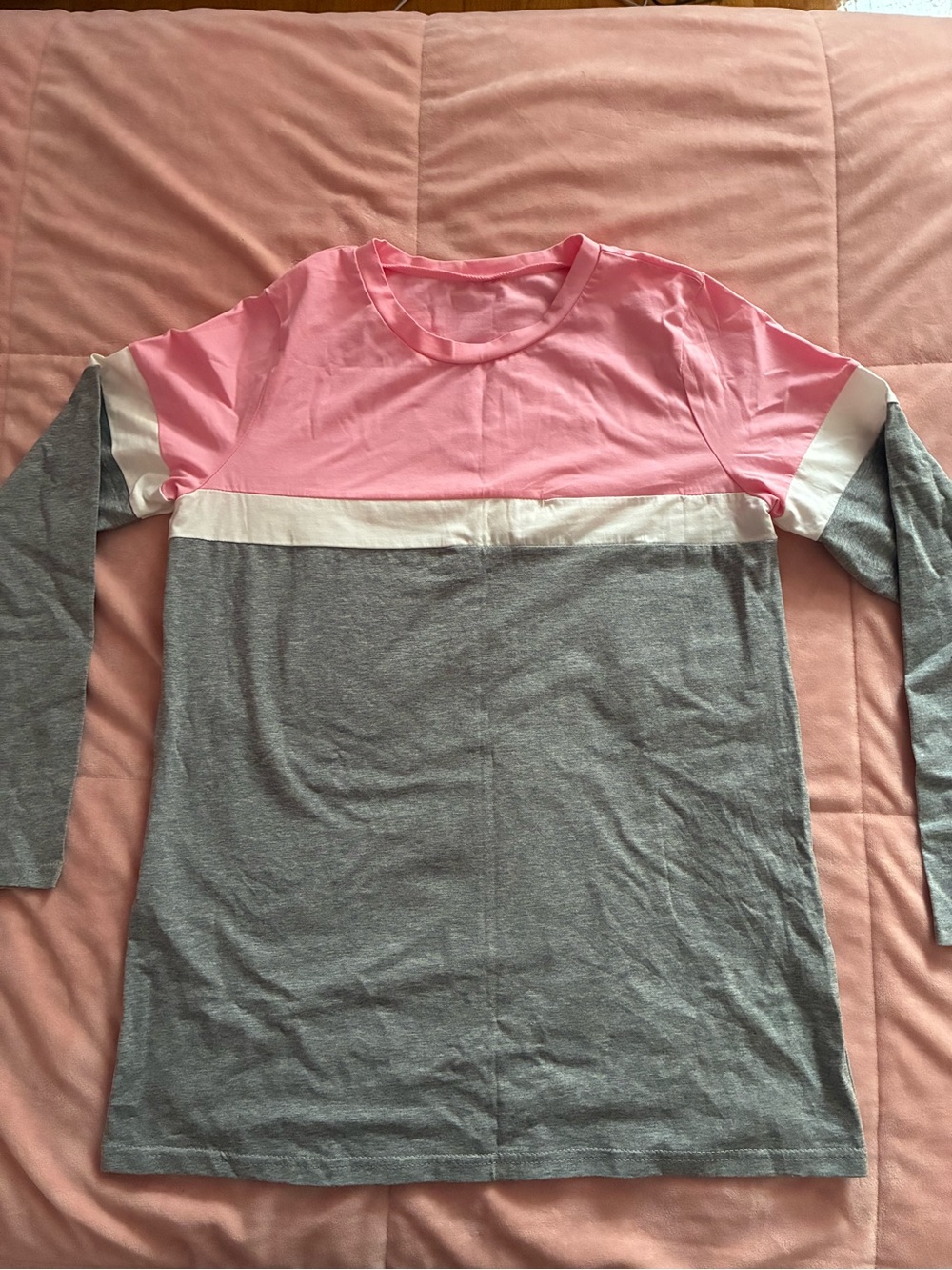 Girls' Pink and Gray Colorblock Long-Sleeve Top
